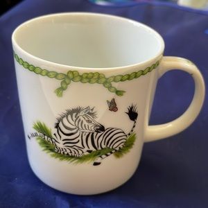 Lynn Chase Child Cup Mug JUNGLE PARTY Frog Inside Zebra Elephant 1988 porcelain